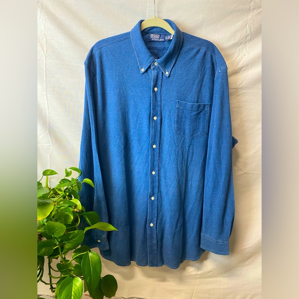 Polo Ralph Lauren XXL Mens Button Down Cotton Shirt Blue